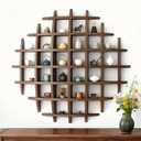 Sphere Solid Wooden Tea Cup Holder,Oversized Hanging Coffee Mug Display Rack Multi Slot Wall Decor Display Cabinet Mug Shelf for Wall for Kitchen Office Living Room(47.247.2'' Dark Brown)