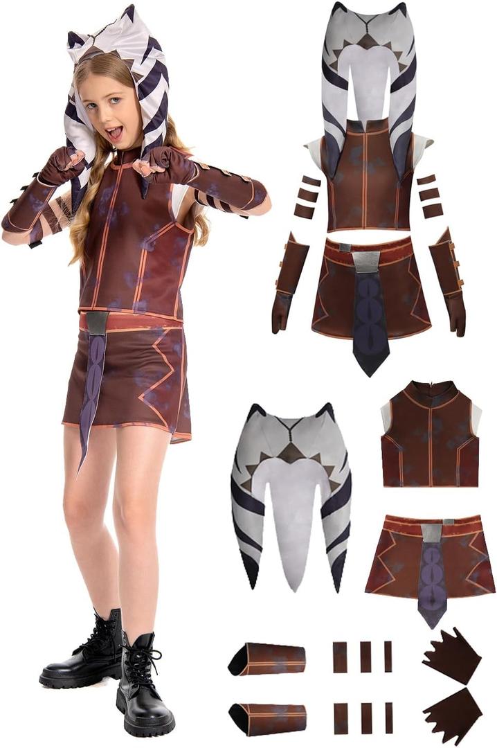 Kids Knight Costume Cosplay Wars Armor Warrior Costume Cosplay SW Rebels Girls Halloween Party (Small, Brown)