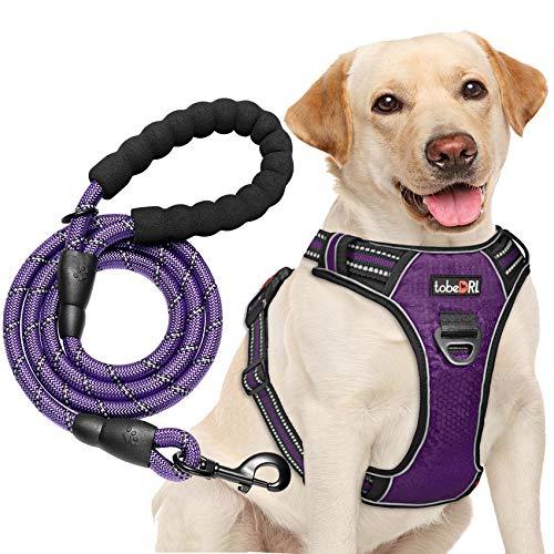 No Pull Dog Harness Adjustable Reflective Oxford Easy Control Medium Large Dog Harness with A Free Heavy Duty 5ft Dog Leash, Medium