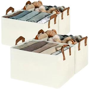 GRANNY SAYS Closet Storage Baskets, Collapsible Fabric Storage Bins with Metal Frame, Clothes Organizer Bins, Large Baskets for Shelves, Ivory, 4-Pack