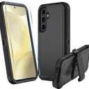 for Samsung Galaxy S24 FE 5G Case, S24 FE Heavy Duty case, [Belt Clip Holster] [Glass Screen Protector] [Military Grade Protective ] [Shockproof] [Dropproof] [Dust-Proof] (Black)