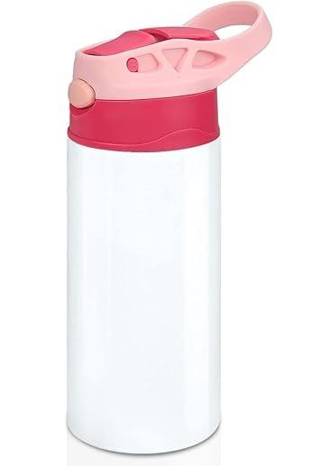 XccMe Kids Sublimation Tumbler,12oz Sublimation Water Bottle Blanks,Straight Stainless Steel Todder Sippy Cup,Double Wall Insulated Sippy Tumbler with Handle,Shrink Films,Leak Proof (Pink)