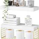 QEEIG Bathroom Shelves Over Toilet - Wall Mounted Floating Shelves Toilet Paper Storage Small Modern Decor Shelf 16 inch Set of 2, White and Gold (019-WG2)