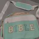 Bible Cover Case for Women,Large Leather Bible Carrying Cases Christian Gifts for Women Men Girls,Preppy Chenille Letter Bible Bag Bible Purse with Shoulder Strap,Green
