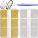 2Pcs Mini Nail Art Stainless Steel Beads Nail Art Decorations Nail Art Charms, Gold Silver Small Caviar Nail DIY Beads Nail Jewelry for Nail Salons and Home Use, with Purple Tweezers (2 Color Set)