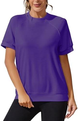 T Shirts for Women Summer Women's Tops Short Sleeve Sweatshirts Casual Basic Tee, (Purple,L)