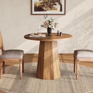 LITTLE TREE 31.5" Round Dining Table for 4, Wood Kitchen Table for Dining Room, Small Dinner Table with Wooden Tabletop and Octagonal Base for Apartments, Office & Restaurants, Deep Brown (Oak Brown), 30.71" D x 62.99" W x 35.43" H
