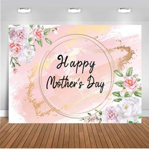 CHAIYA 10x8FTHappy Mother's Day Bakcdrop Pink Floral Mothers Day Party Decorations Banner for Women Festival Birthday Party Background
