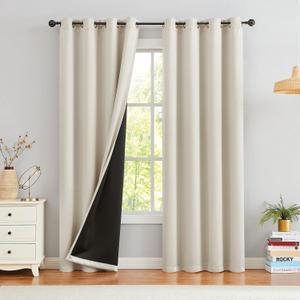 Urban Lotus Ivory Full Blackout Curtains for Living Room Thermal Insulated Room Darkening Curtains for Bedroom 84 Inches Length Window Treatment Drapes for Hotel Office Grommet Top 52" w 2 Panels