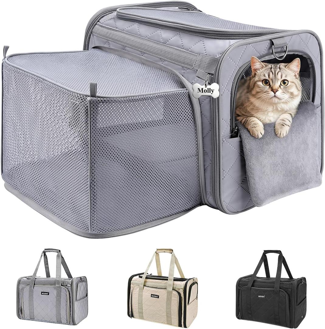 MIDOG Cat Carrier Soft for Small to Medium-Sized Cats,Up to 15 Lbs, TSA Airline Approved Soft Sided Pet Carrier,Collapsible Travel Cat Carry Bag(Grey)