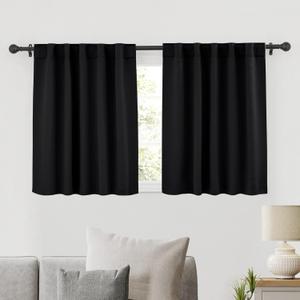 RYB HOME Short Black Curtains for Bedroom, Blackout Thermal Insulated Curtain Tiers Small Window Treatment Privacy Shades for Kitchen Farmhouse Closet, W42 x L36 inch, 2 Panels