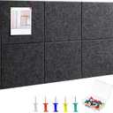 Large Cork Board 36" x 24", 6 Pack Felt Bulletin Board with 30 Pushpins, Cork Boards Alternative with Self-Adhesive Strips, Felt Wall Tiles Pin Boards for Walls Office Home School Decor-Dark Gray
