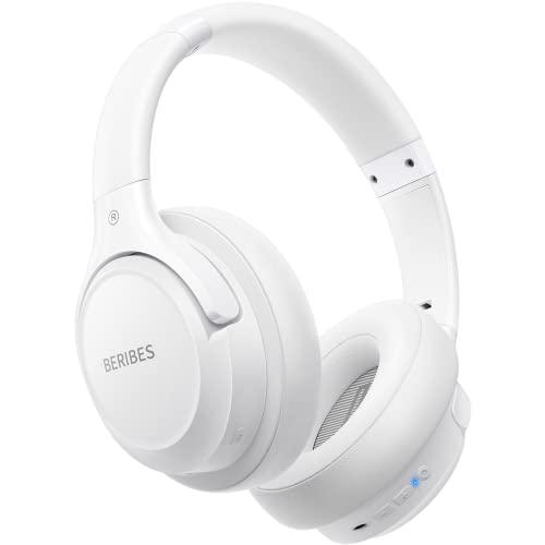 BERIBES Bluetooth Headphones Over Ear, 65H Playtime and 6 EQ Music Modes Wireless Headphones with Mic, HiFi Stereo Foldable Lightweight Headset, Deep Bass for Home Office Cellphone PC Etc.(White)