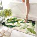 Green Leaves Bath Mats Bathroom Rugs Non-Slip Soft Microfiber Absorbent Machine Washable Entrance Doormat Boho Carpet for Bathroom Floor Tub Shower 17.5 X 25.5 Inches