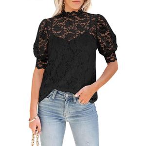 DOROSE Womens Tops and Blouses Dressy Casual Lace Floral Long Sleeve Shirts (Medium)