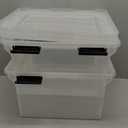 IRIS USA File Box WeatherPro File Organizer Plastic File Box for Letter/Legal File, Water Resistant Document Box, Durable Lid, Seal w/ Secure Latching Buckles, Stackable, Nestable, Clear 32 Qt. 2Pack