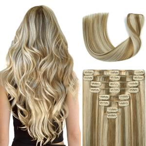 Clip in Hair Extensions Real Human Hair 18Inch 8pcs 100g Seamless Balayage Blonde Hair Extensions Clip Ins Double Weft Light Blonde Highlight Golden Blonde Invisible Straight Remy Human Hair for Women