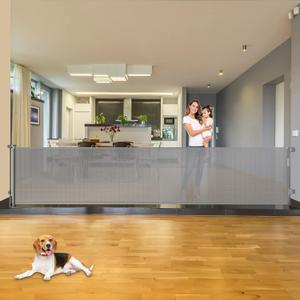110 Inch Retractable Baby Gates Extra Wide Baby Gate for Large Openings Indoor Outdoor Retractable Dog Gate for Stairs Extra Long Dog Gate Large Retractable Pet Gate Child Gates for Doorways (Gray)