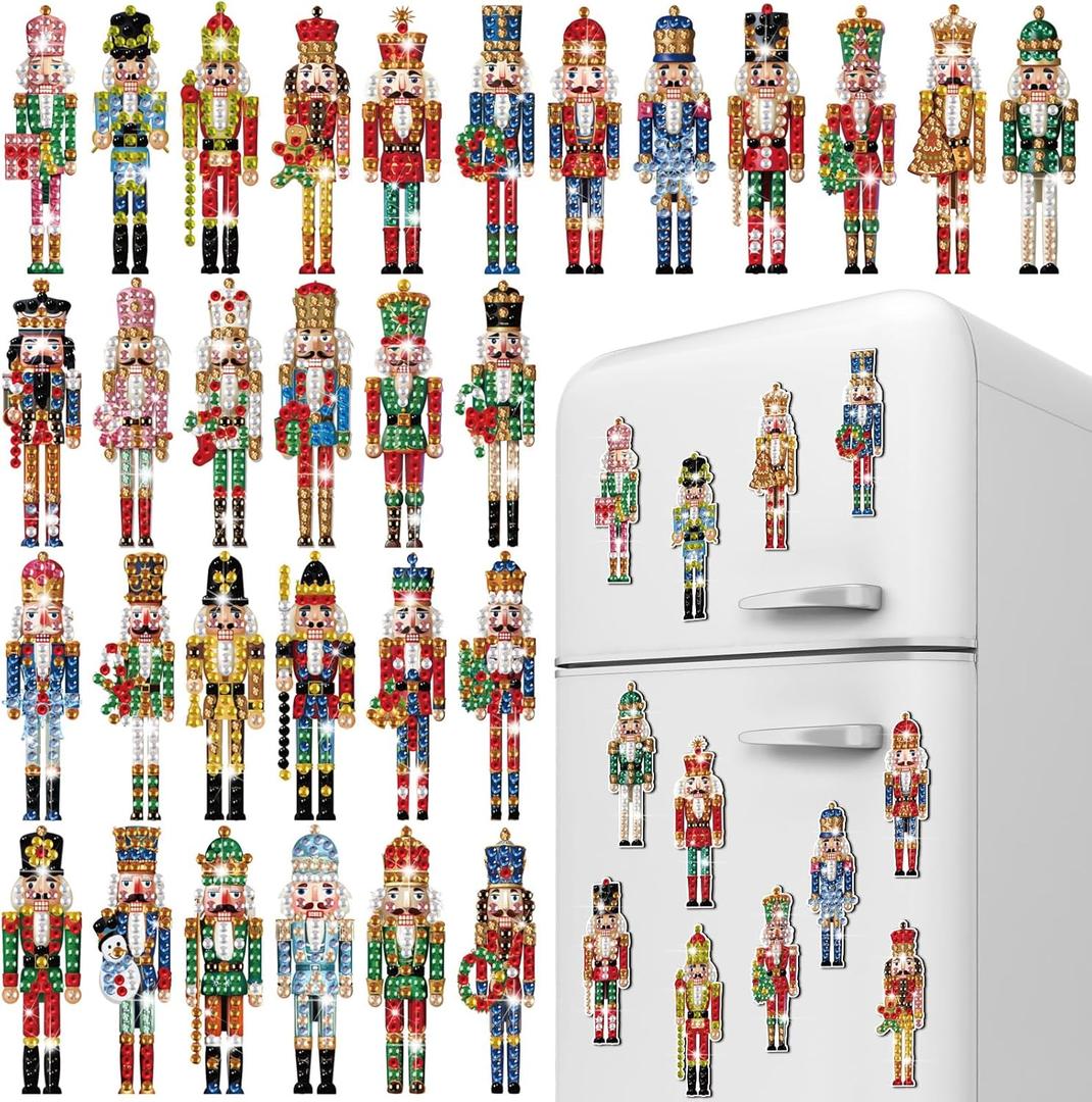 30 Pcs Diamond Art Nutcrackers Magnet Kits for Christmas DIY Nutcrackers King and Soldier Figures Diamond Painting Magnets for Crafts Gifts Home Decors