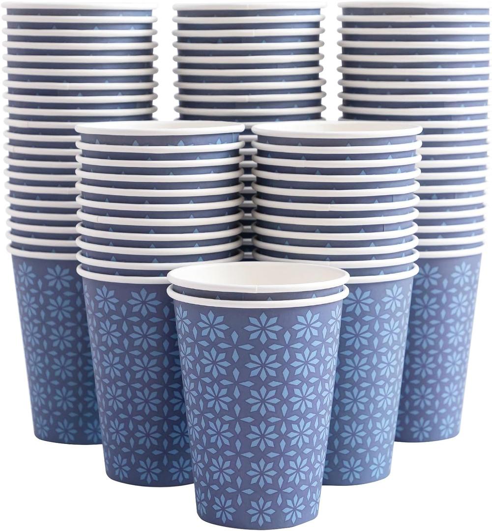 Clawsoff 210 Pack 16 oz Disposable Paper Cups, Hot/Cold Beverage Paper Drinking Cups, Navy Floral Paper Coffee Cups 16 oz for Home-use, Office, Restaurant and Events