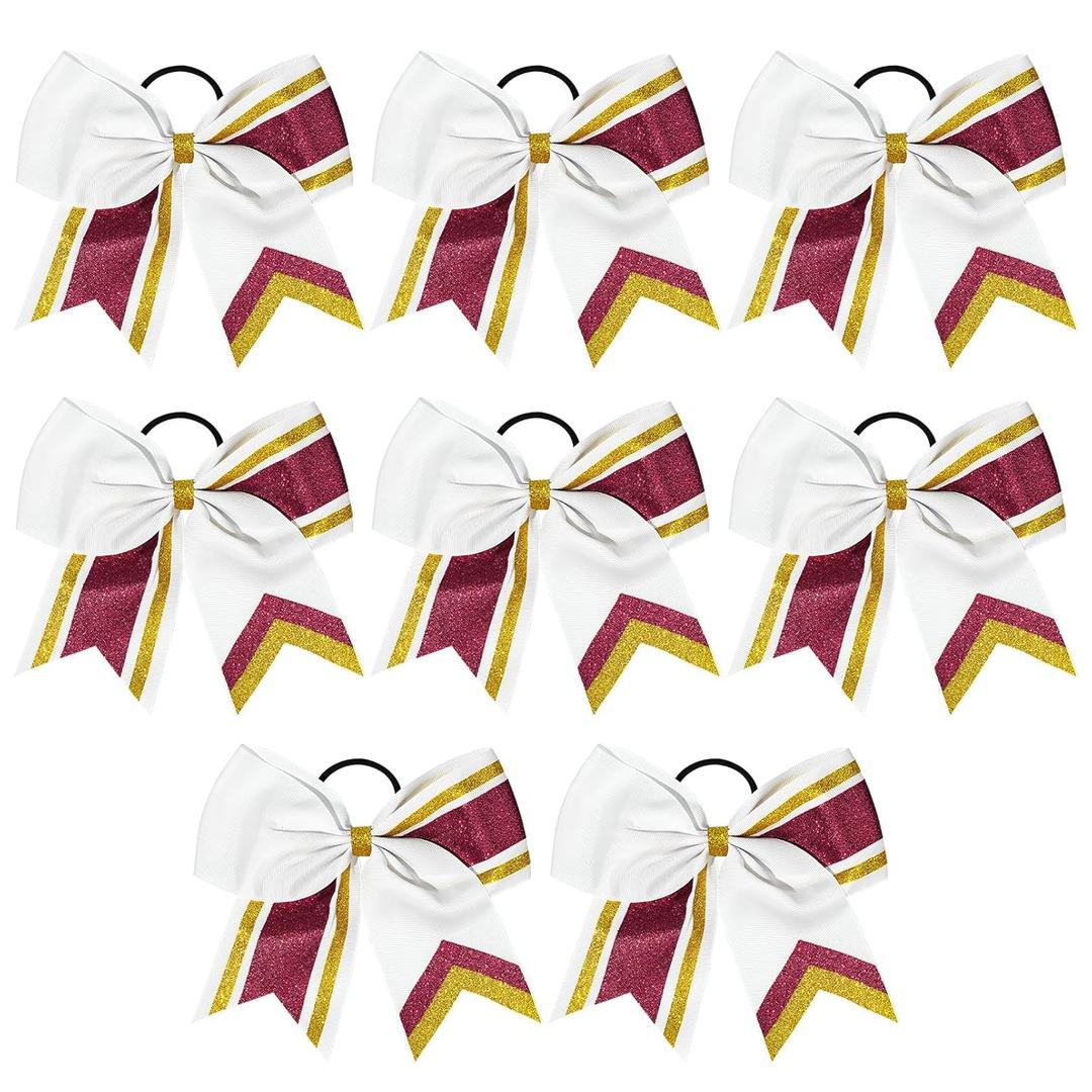 8 PCS Large Cheer Hair Bows 8" Glitter Hair Bows Gold Maroon Sparkly Cheerleading Softball Team Bow Hair Accessories for cheerleaders football Competition Sports