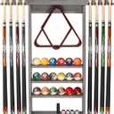 SUPERDIAMOND Pool Stick Holder Wall Mount, 8 Pool Cue Rack Wall Mount, Solid Wood Pool Cue Holder & Cue Stick Holder, Professional Pool Stick Wall Rack for Billiard Room Accessories Holds 8 Cues,Grey