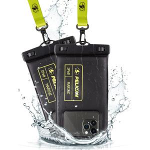 Pelican 2 Pack Marine - IP68 Waterproof Phone Pouch (Regular Size) Floating Waterproof Phone Case - Beach Cruise Ship Travel Essentials - Works w/All Phones - Detachable Lanyard - Black/Hi-Vis Yellow