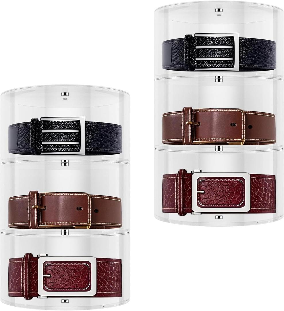 Belt Organizer 6 Compartments Acrylic Belt Storage for Closet with Dust Cover, Transparent Display Case for Belts, Multi-Purpose Display Box, Clear Belt Tie Case for Women Men Home