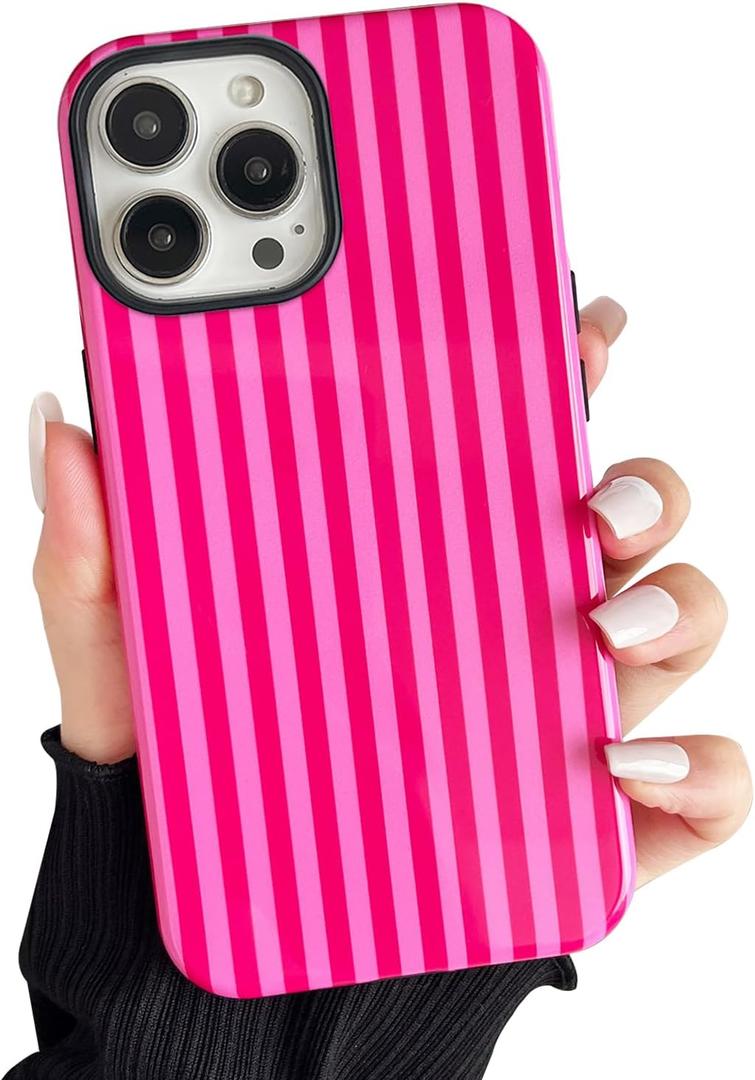 Compatible with iPhone 16 Pro Max Case, Cute Fashion Aesthetic Striped Pattern Cover for Women, Shockproof Soft TPU and Hard PC Protective Phone Case for iPhone 16 Pro Max 6.9"- Pink