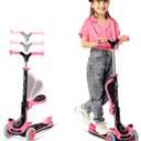 3 Wheel Scooter for Kids with Foldable Seat, Adjustable Handlebar Height, Lean-to-Steer Ride On Toy for Kids Ages 2+, Light-Up LED Wheels, Wide Anti Slip Deck, Indoor & Outdoor Use