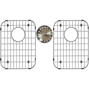 2 Pack Stainless Steel Kitchen 12-in x 14.125-in Protector Grids for Sinks Universal Double Bowl Drain Racks Grates Bottom Strainer Top Hole, Silver (14.125-in. L X 12-in. W X 1-in. D)