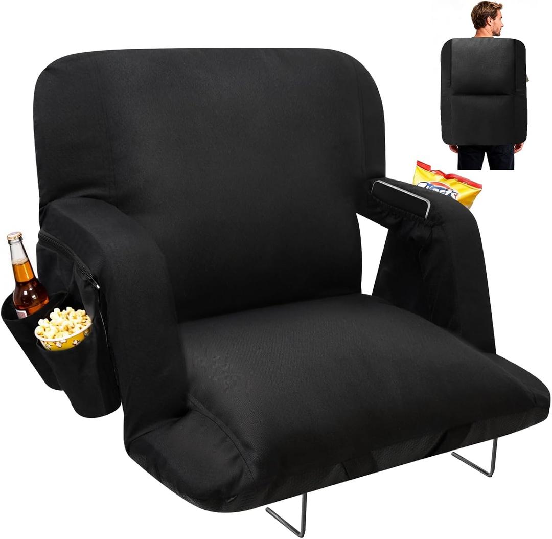 DEKEMASTER Stadium Seats with Back Support, Exclusive Sofa Style Design 25inch Wide Bleacher Chairs with Extra Thick Back and Cushion, 6 Reclining Positions for Sport Events Camping