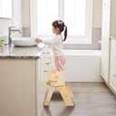 Wooden Toddler Step Stool, 2-Step Foldable Stool for Kids with Non-Slip Surface, Baby Bathroom Stool for Potty Training, Bathroom Sink, Kitchen Counter with Cute Dinosaur Design, Natural