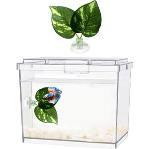 Mini Betta Fish Tank, Small Fish Bowl for Temporary Space, 0.2 Gallon Stackable Cube Tank with Betta Leaf and Gravels for Small Fish, Insect, Shrimp, Crab, Spider.(Pack-1)