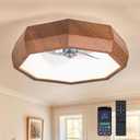 22” Farmhouse Ceiling Fan with Lights, Flush Mount Ceiling Fan, D22"