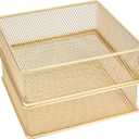 Annova Mesh Stackable Drawer Cabinet and Shelf Organizer Bins Storage Basket School Office Supply Holder Tray- Set of 2 (Gold, 6x6x2 Inch)