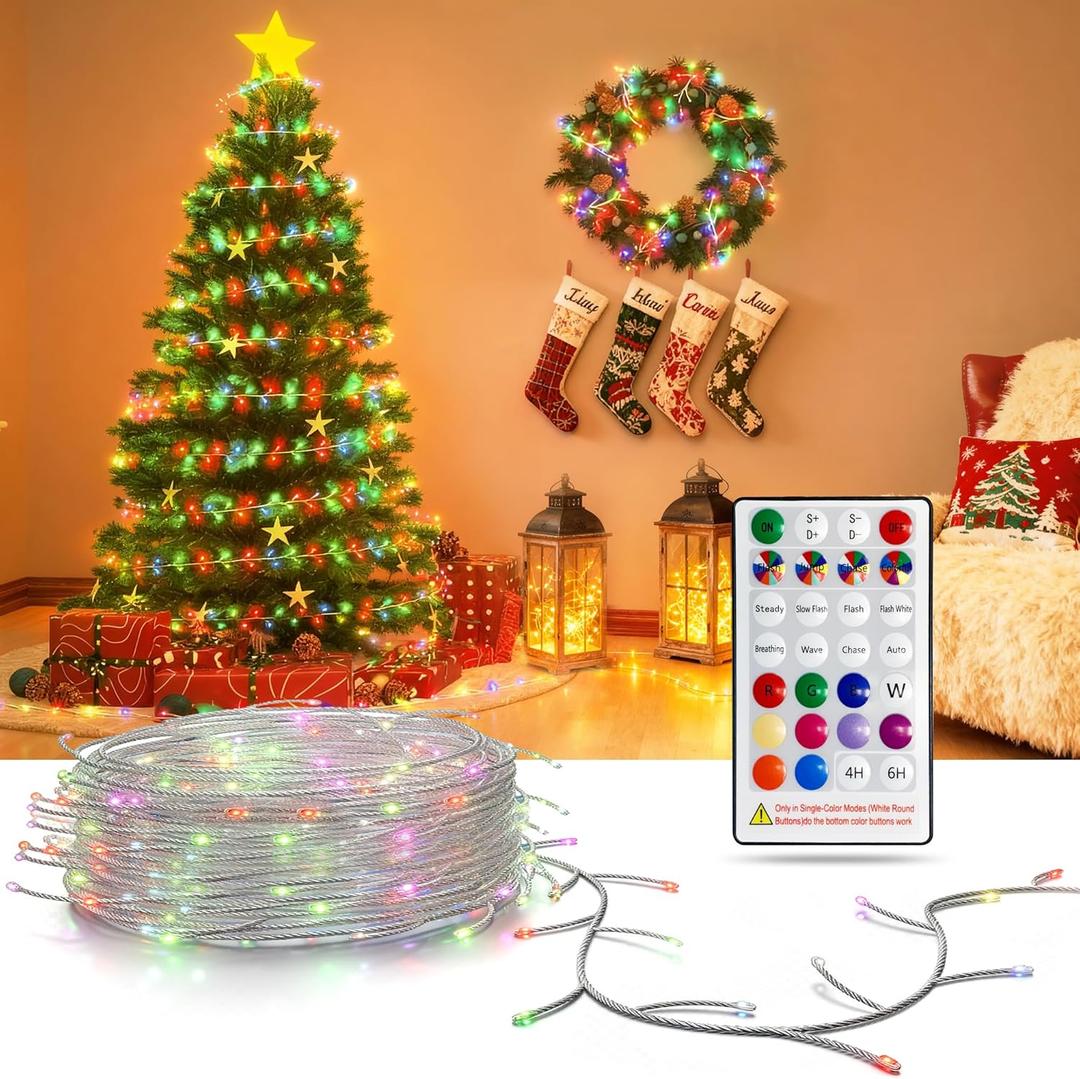 LED Fairy Lights, 10Ft 120 LED Battery Operated, Multicolor Firecracker Cluster String Lights with Remote and Timer, Waterproof Wire Starry Light for Christmas Tree Party Bedroom Window DIY Decor (9.84FT)