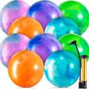 Jexine 10 Pcs 15" Marbleized Bouncy Balls PVC Big Inflatable Balls Playground Bouncing Kickball with Pump for Backyard Beach Indoor Outdoor Game Party Favor(Multicolor)