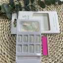 Pearl White Press on Nails Short Square Fake Nails Aurora False Nails with Design White Chrome Glue on Nails Full Cover Acrylic Nails Glossly Stick on Nails for Women Manicure 24pcs