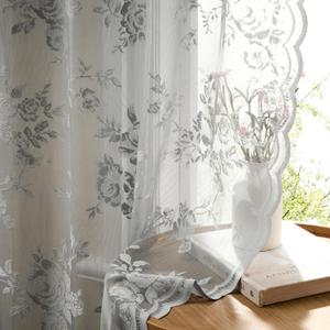 Gray Lace Curtains 84 Inches Long 2 Panels Victorian Grey Floral Sheer Curtains for Living Room Bedroom Botanical Embroidery Decor Rod Pocket Light Filtering Window Curtain for Dining Room, 52x84