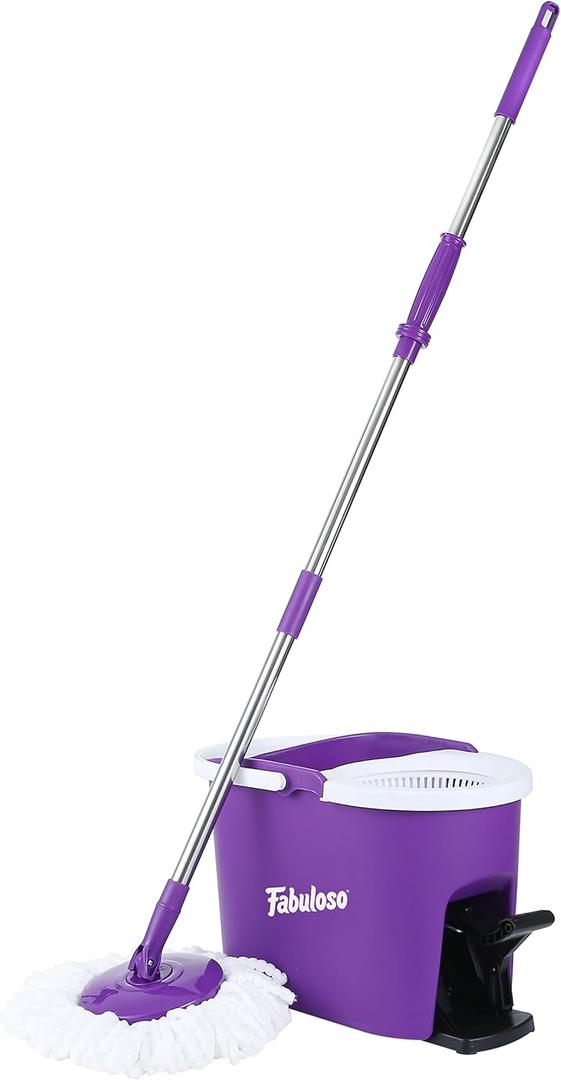 Fabuloso Spin Mop and Bucket Set, Hands-Free Pedal-Activated Spin Wringer, Adjustable Pole, Machine Washable and Replaceable Microfiber Mop Head, Works on All Hard Floor Surfaces