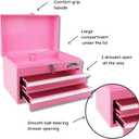Apollo Tools 14 Inch Steel Tool Box with Deep Top Compartment and 2 Drawers in Heavy-Duty Steel With Ball Bearing Opening and Powder Coated Finish - Pink Ribbon - Pink - DT5010P