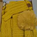 URATOT Women Winter Beanie Hat Scarf Gloves 3 in 1 Set for Women Fleece Lined Beanie Pompom Hat Touchscreen Gloves Long Scarf (Yellow)