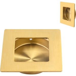 Homotek Recessed Sliding Closet Door Finger Pulls, 2-3/4 Inch Square, 2-1/8 Inch Diameter, Stainless Steel, Flush Handles for Pocket, Bypass, Barn Door Drawer Pulls (Brushed Gold, 2 Pack)