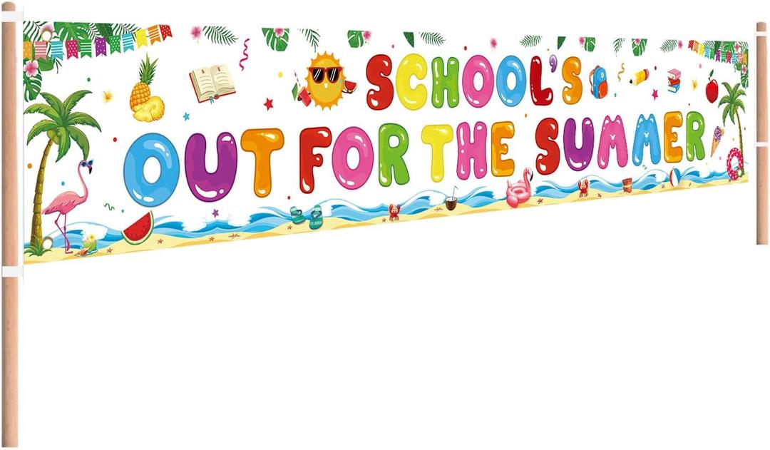 Schools Out for Summer Decorations Garden Banner, Last Day Of School Banner, End of School Year Party Decorations, Last Day of School Decorations,118 x 20 inch (White)