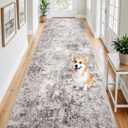 4x12 Washable Hallway Runner Rug - Wide Kitchen Runners Modern Abstract Low Pile Carpet Soft Thin Floor Mat with Non-Slip Rubber Backing for Entryway Living Room Bedroom Home Decor (Gray Cream,4x12)