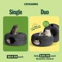 Cattasaurus Peekaboo Cat Cave Donut for Multiple & Large Cats up to 30-45 lbs, 3-in-1 Self Warming Cat Bed, Tunnel & Scratcher for Indoor Cats, Washable & Detachable (Dark Gray + Dark Gray, Large)