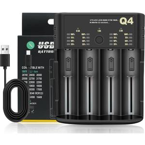 18650 Battery Charger Quick Charger 4 Slots Rechargeable Battery Charger for 3.6-4.2V Li-ion Battery: 10440 16340 18650 18700 20700 21700 22650, 1.2-2.4V Ni MH/Ni CD: AAAA,AAA,AA,A,SC,C
