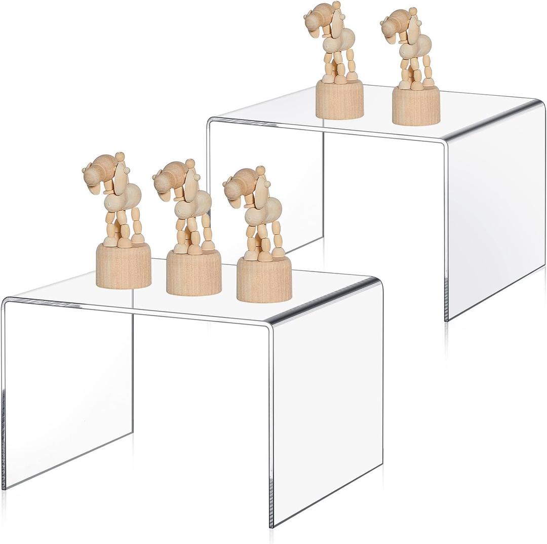 RattanView 2 Pcs 8 Inch, 10 Inch Large Acrylic Risers Display Stands 5 mm Thick Acrylic Shelf Riser Showcase for Collectibles Jewelry Cupcakes Food Figures Perfume Cabinet (Clear)