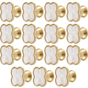 15 Pcs Clover Knobs Four Leaf Clover Handle, Creative Cabinet Drawer Pulls Gold Knobs for Furniture Dresser Wardrobe Bathroom Decorative Pulls Zinc Alloy Single Hole Door Handle (White)